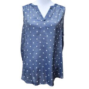 Fred David Plus Blue Polka-Dot Blouse Sleeveless V-Neck Sheen Hi-Lo